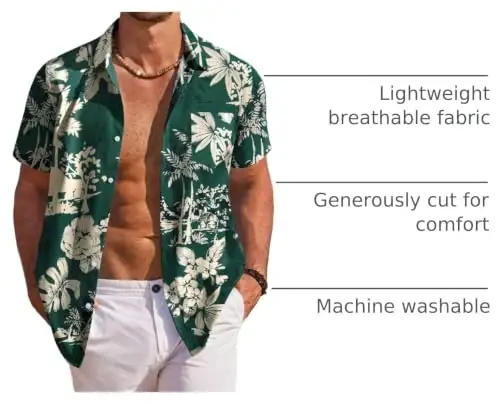 COOFANDY Men's Hawaiian Shirt Short Sleeve Floral Button Down Shirts Tropical Holiday Beach Shirts - 4