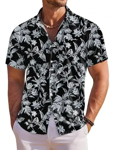 COOFANDY Men's Hawaiian Shirt Short Sleeve Floral Button Down Shirts Tropical Holiday Beach Shirts - 1