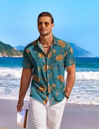 COOFANDY Men's Hawaiian Shirt Short Sleeve Floral Button Down Shirts Tropical Holiday Beach Shirts - 3
