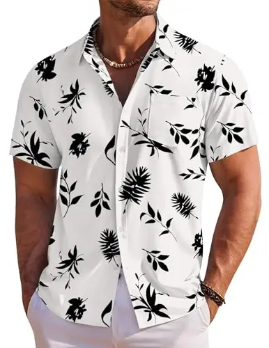 COOFANDY Men's Hawaiian Shirt Short Sleeve Floral Button Down Shirts Tropical Holiday Beach Shirts 