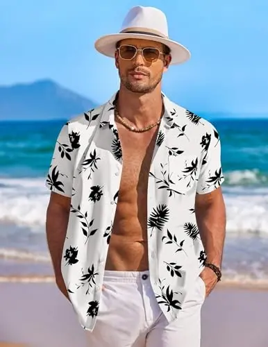 COOFANDY Men's Hawaiian Shirt Short Sleeve Floral Button Down Shirts Tropical Holiday Beach Shirts - 4