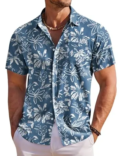 COOFANDY Men's Hawaiian Shirt Short Sleeve Floral Button Down Shirts Tropical Holiday Beach Shirts 