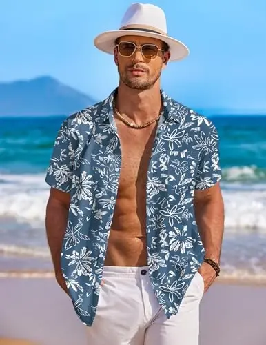 COOFANDY Men's Hawaiian Shirt Short Sleeve Floral Button Down Shirts Tropical Holiday Beach Shirts - 2