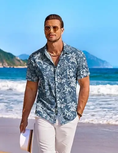 COOFANDY Men's Hawaiian Shirt Short Sleeve Floral Button Down Shirts Tropical Holiday Beach Shirts - 5