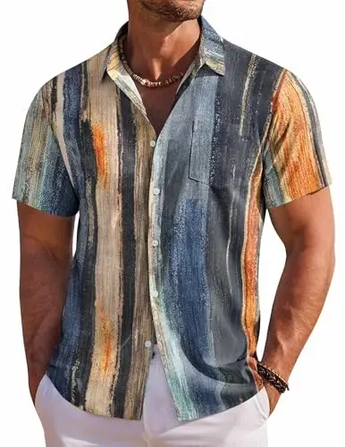 COOFANDY Men's Hawaiian Shirt Short Sleeve Floral Button Down Shirts Tropical Holiday Beach Shirts 