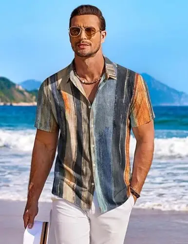 COOFANDY Men's Hawaiian Shirt Short Sleeve Floral Button Down Shirts Tropical Holiday Beach Shirts - COOFANDY (1)