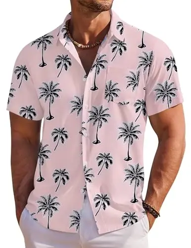 COOFANDY Men's Hawaiian Shirt Short Sleeve Floral Button Down Shirts Tropical Holiday Beach Shirts 