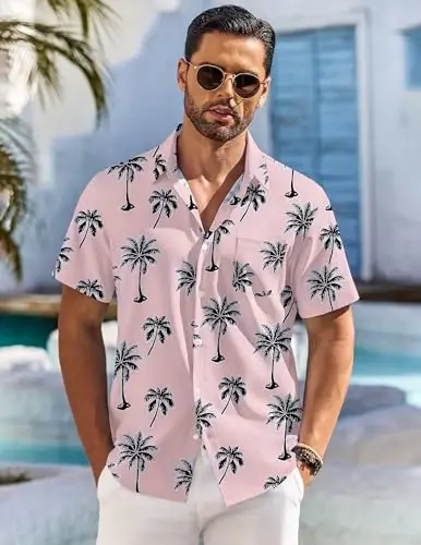 COOFANDY Men's Hawaiian Shirt Short Sleeve Floral Button Down Shirts Tropical Holiday Beach Shirts - 2