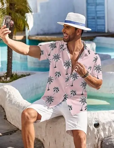 COOFANDY Men's Hawaiian Shirt Short Sleeve Floral Button Down Shirts Tropical Holiday Beach Shirts - 3