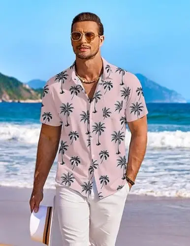 COOFANDY Men's Hawaiian Shirt Short Sleeve Floral Button Down Shirts Tropical Holiday Beach Shirts - 4