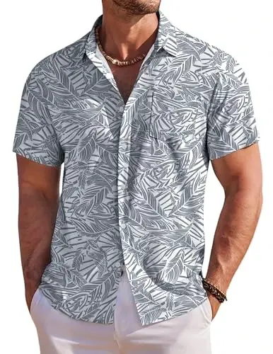 COOFANDY Men's Hawaiian Shirt Short Sleeve Floral Button Down Shirts Tropical Holiday Beach Shirts 