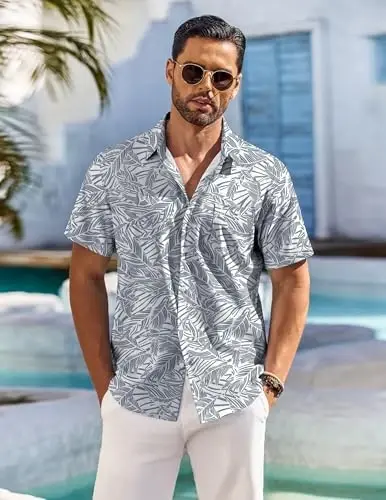 COOFANDY Men's Hawaiian Shirt Short Sleeve Floral Button Down Shirts Tropical Holiday Beach Shirts - 3
