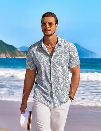 COOFANDY Men's Hawaiian Shirt Short Sleeve Floral Button Down Shirts Tropical Holiday Beach Shirts - 5
