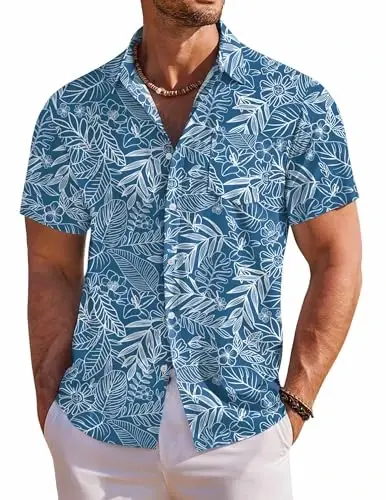 COOFANDY Men's Hawaiian Shirt Short Sleeve Floral Button Down Shirts Tropical Holiday Beach Shirts - 1