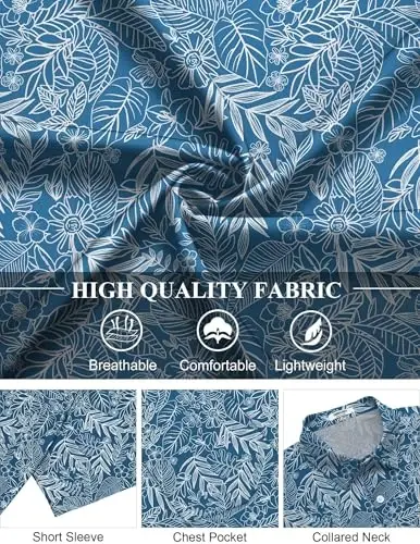 COOFANDY Men's Hawaiian Shirt Short Sleeve Floral Button Down Shirts Tropical Holiday Beach Shirts - 4