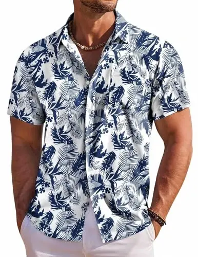 COOFANDY Men's Hawaiian Shirt Short Sleeve Floral Button Down Shirts Tropical Holiday Beach Shirts 
