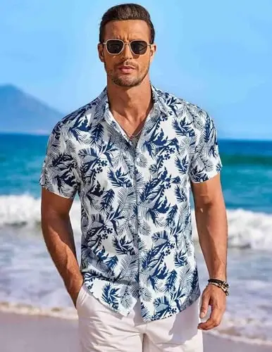 COOFANDY Men's Hawaiian Shirt Short Sleeve Floral Button Down Shirts Tropical Holiday Beach Shirts - 3