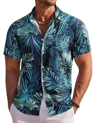COOFANDY Men's Hawaiian Shirt Short Sleeve Floral Button Down Shirts Tropical Holiday Beach Shirts - 1