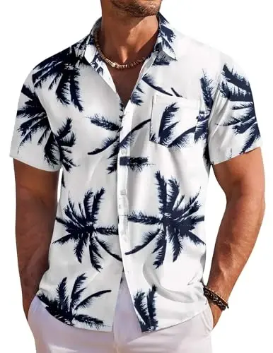 COOFANDY Men's Hawaiian Shirt Short Sleeve Floral Button Down Shirts Tropical Holiday Beach Shirts 
