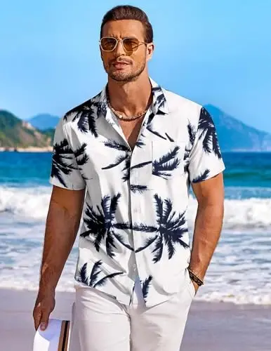 COOFANDY Men's Hawaiian Shirt Short Sleeve Floral Button Down Shirts Tropical Holiday Beach Shirts - 2