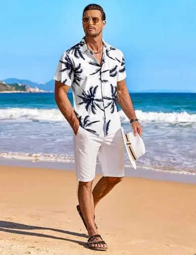 COOFANDY Men's Hawaiian Shirt Short Sleeve Floral Button Down Shirts Tropical Holiday Beach Shirts - 4