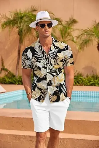 COOFANDY Mens Hawaiian Shirt Short Sleeve Floral Button Down Shirts Tropical Summer Beach Shirts Camp Collar Shirt - 4