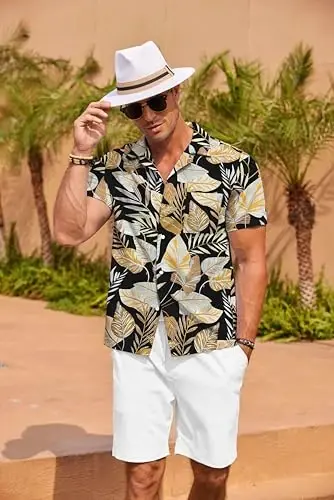 COOFANDY Mens Hawaiian Shirt Short Sleeve Floral Button Down Shirts Tropical Summer Beach Shirts Camp Collar Shirt - 5