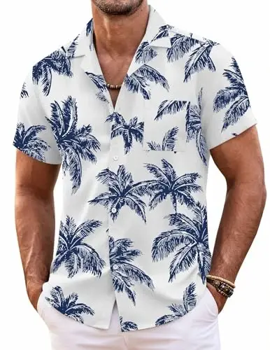 COOFANDY Mens Hawaiian Shirt Short Sleeve Floral Button Down Shirts Tropical Summer Beach Shirts Camp Collar Shirt - 1