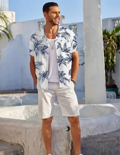 COOFANDY Mens Hawaiian Shirt Short Sleeve Floral Button Down Shirts Tropical Summer Beach Shirts Camp Collar Shirt - 3
