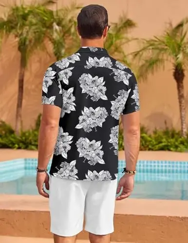 COOFANDY Mens Hawaiian Shirt Short Sleeve Floral Button Down Shirts Tropical Summer Beach Shirts Camp Collar Shirt - 4