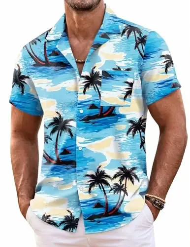 COOFANDY Mens Hawaiian Shirt Short Sleeve Floral Button Down Shirts Tropical Summer Beach Shirts Camp Collar Shirt - 1
