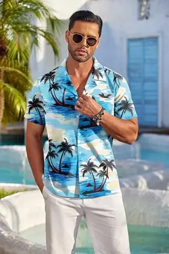 COOFANDY Mens Hawaiian Shirt Short Sleeve Floral Button Down Shirts Tropical Summer Beach Shirts Camp Collar Shirt - 3