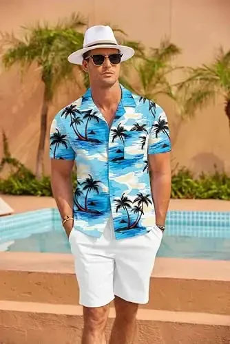COOFANDY Mens Hawaiian Shirt Short Sleeve Floral Button Down Shirts Tropical Summer Beach Shirts Camp Collar Shirt - 2
