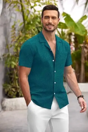 COOFANDY Mens Hawaiian Shirt Short Sleeve Floral Button Down Shirts Tropical Summer Beach Shirts Camp Collar Shirt - 2