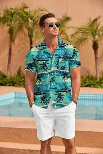 COOFANDY Mens Hawaiian Shirt Short Sleeve Floral Button Down Shirts Tropical Summer Beach Shirts Camp Collar Shirt - 5