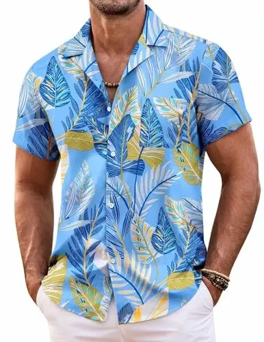 COOFANDY Men's Casual Button Down Shirts Short Sleeve Summer Beach Shirt Fashion Textured Shirts with Pocket 