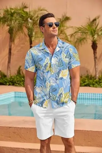 COOFANDY Men's Casual Button Down Shirts Short Sleeve Summer Beach Shirt Fashion Textured Shirts with Pocket - 4