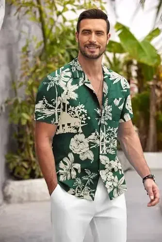 COOFANDY Mens Hawaiian Shirt Short Sleeve Floral Button Down Shirts Tropical Summer Beach Shirts Camp Collar Shirt - COOFANDY (1)