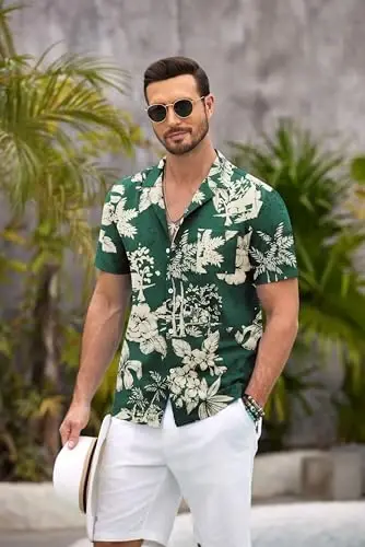COOFANDY Mens Hawaiian Shirt Short Sleeve Floral Button Down Shirts Tropical Summer Beach Shirts Camp Collar Shirt - 3