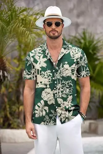 COOFANDY Mens Hawaiian Shirt Short Sleeve Floral Button Down Shirts Tropical Summer Beach Shirts Camp Collar Shirt - 4
