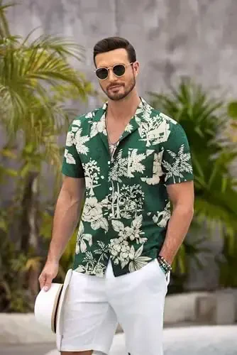 COOFANDY Men's Casual Button Down Shirts Short Sleeve Summer Beach Shirt Fashion Textured Shirts with Pocket - 3