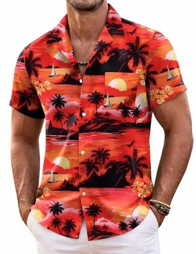 COOFANDY Mens Hawaiian Shirt Short Sleeve Floral Button Down Shirts Tropical Summer Beach Shirts Camp Collar Shirt - 1