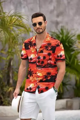 COOFANDY Mens Hawaiian Shirt Short Sleeve Floral Button Down Shirts Tropical Summer Beach Shirts Camp Collar Shirt - 3