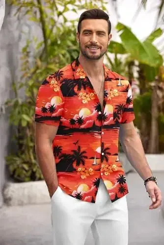 COOFANDY Men's Casual Button Down Shirts Short Sleeve Summer Beach Shirt Fashion Textured Shirts with Pocket - 2