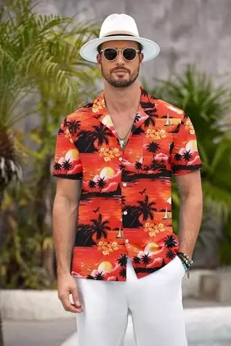 COOFANDY Men's Casual Button Down Shirts Short Sleeve Summer Beach Shirt Fashion Textured Shirts with Pocket - 4