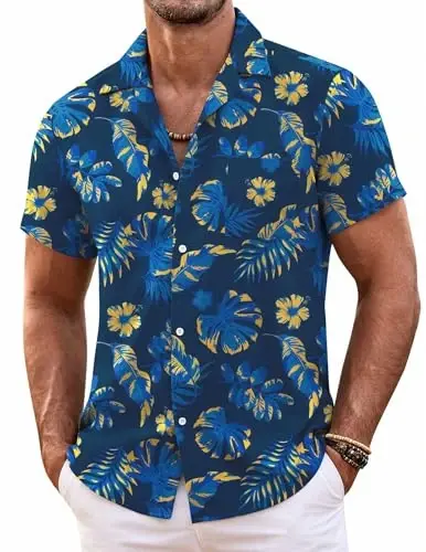 COOFANDY Mens Hawaiian Shirt Short Sleeve Floral Button Down Shirts Tropical Summer Beach Shirts Camp Collar Shirt - 1