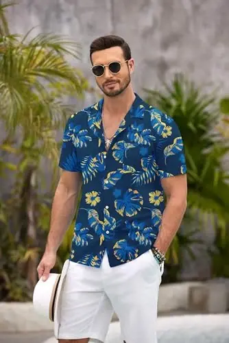 COOFANDY Mens Hawaiian Shirt Short Sleeve Floral Button Down Shirts Tropical Summer Beach Shirts Camp Collar Shirt - 3