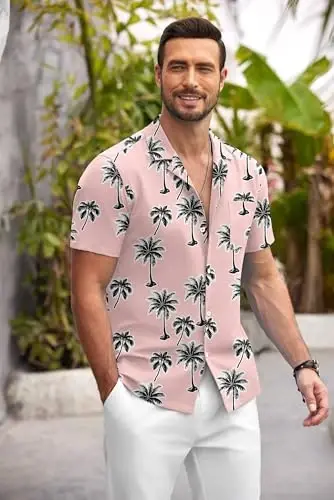 COOFANDY Mens Hawaiian Shirt Short Sleeve Floral Button Down Shirts Tropical Summer Beach Shirts Camp Collar Shirt - 2