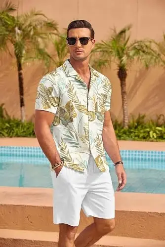 COOFANDY Men's Casual Button Down Shirts Short Sleeve Summer Beach Shirt Fashion Textured Shirts with Pocket - 3