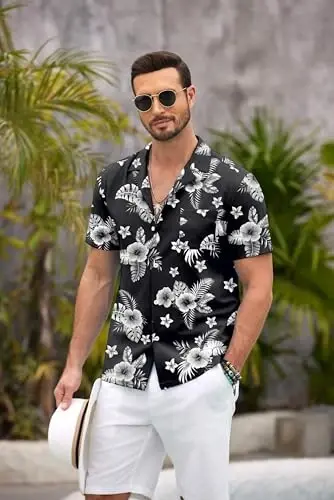 COOFANDY Mens Hawaiian Shirt Short Sleeve Floral Button Down Shirts Tropical Summer Beach Shirts Camp Collar Shirt - 2